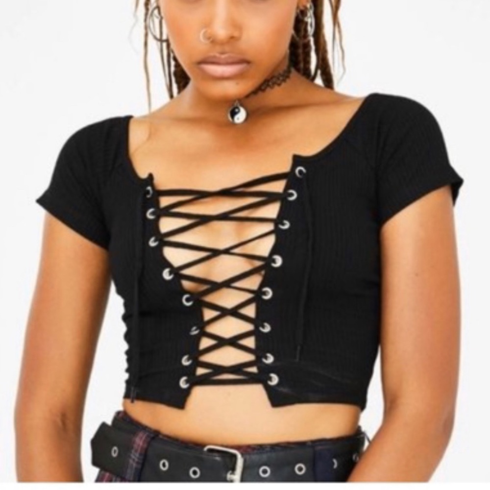 Current Mood Dolls Kill lace up crop top NWT black dolls kill